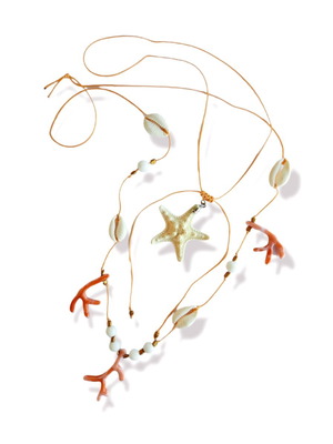 Jewelry set with lava, coral, jasper, and shells new