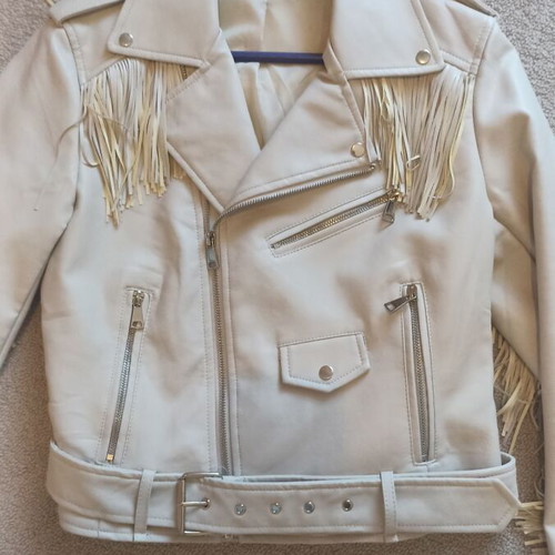 Women's jacket beige size L like new with side zipper and fringes
