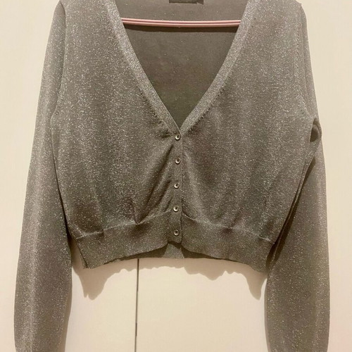 Short women's cardigan silver gray with subtle shine, like new