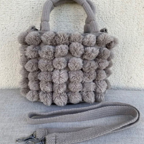 Wool shoulder bag with pom pom used, beige
