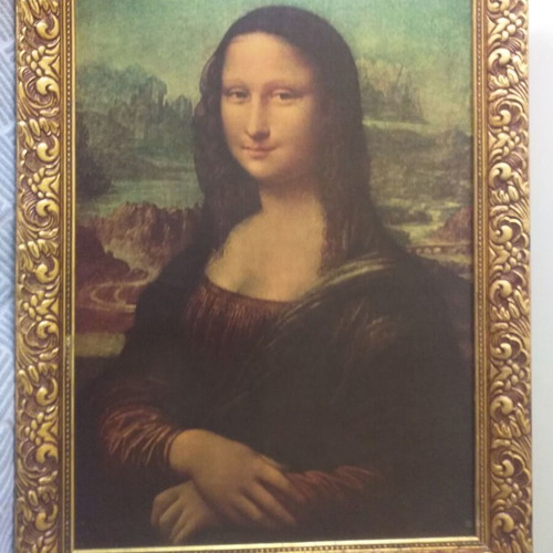 Mona Lisa oil painting on canvas like new, carved wooden frame, 1960s