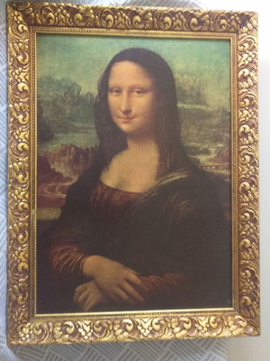 Mona Lisa oil painting on canvas like new, carved wooden frame, 1960s