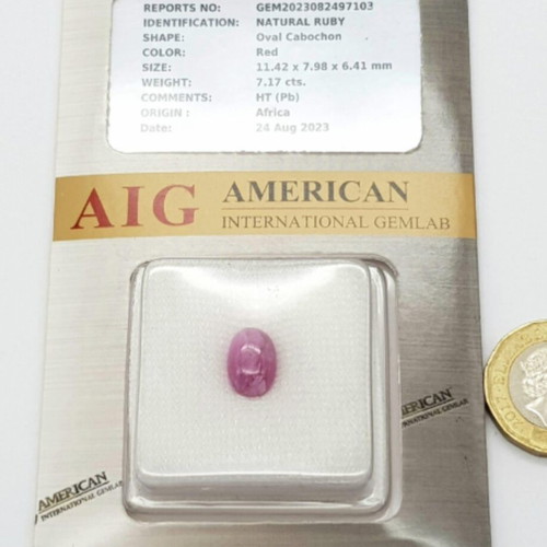 Ruby Cabochon 7.17cts natural, new with AIG certificate