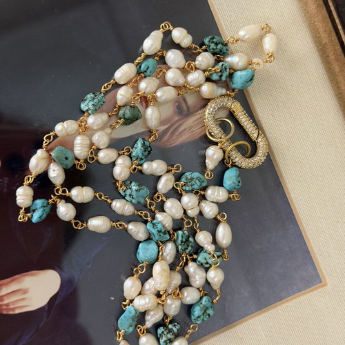 Handmade necklace with pearls, turquoise, and copper like new