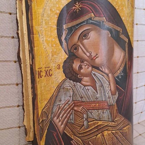 Panagia I Glykofilousa Handmade Decoupage Icon on Tile like new