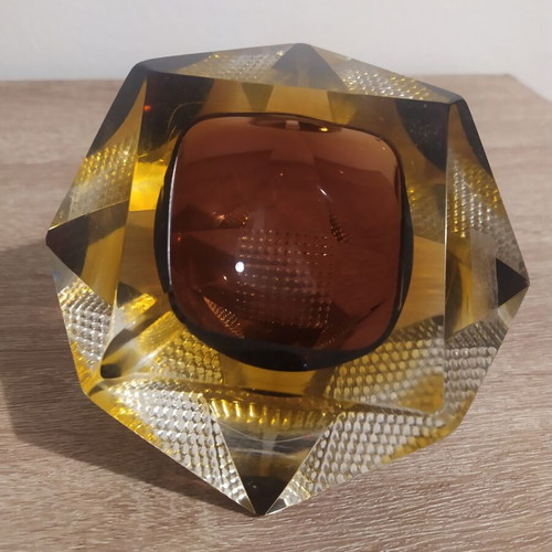 Murano ashtray 1970s brown yellow colors