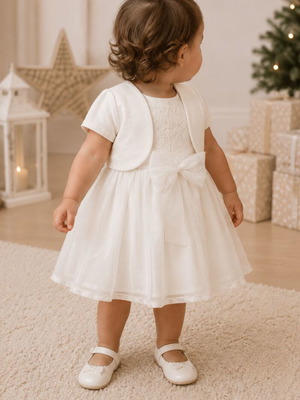Babylon Fashion Baptism Dress Ecru with Bolero and Bow Size 18 Months New