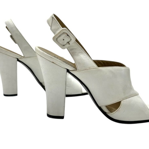 YSL - Yves Saint Laurent white leather mid heels used, size 37.5