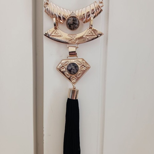 Necklace new black and gold with stones and tassels