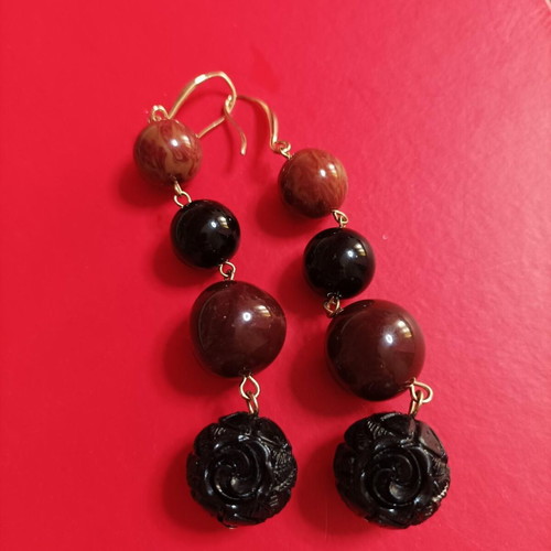Statement brown red ball earrings like new from Mango