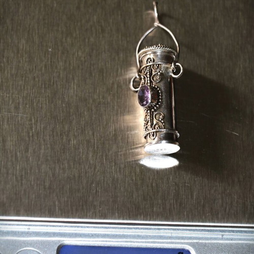 925 Silver Pendant Hidden Box with Amethyst New