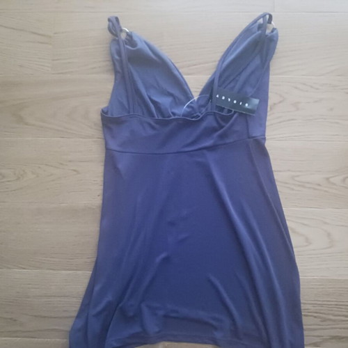 Sisley blouse new, size XS, purple with asymmetric hem