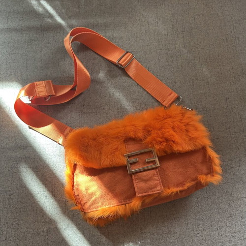 Boho orange fur bag