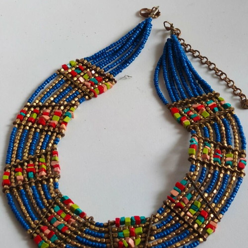 Boho necklace like new with blue and multicolor beads