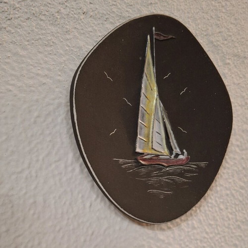 Vintage ceramic wall plate with sailboat like new, 60s