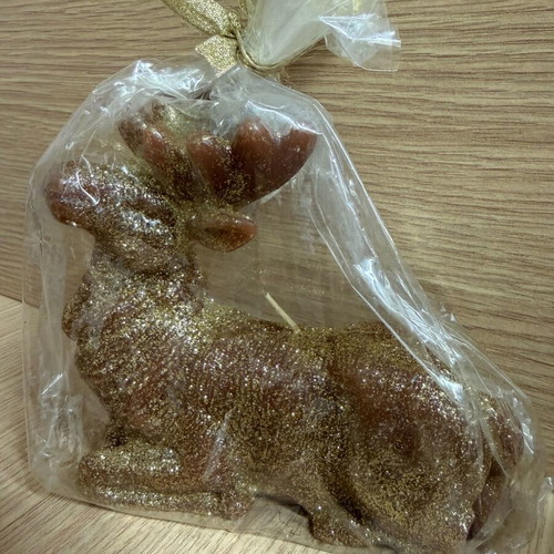 Christmas decorative reindeer candles set of 2 new, gold glitter