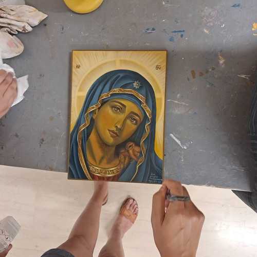 Panagia Western Style Hand-Painted Icon on Wood 30x40 cm New