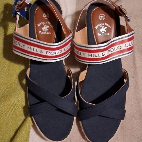 Beverly Hills Polo Club women's platform shoes new, blue with brown strap