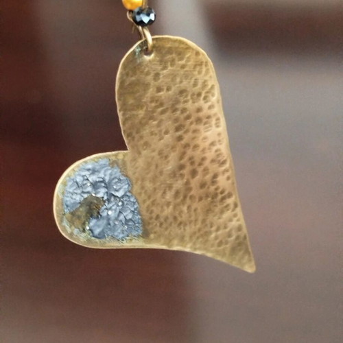 Handmade copper heart-shaped dangle earrings like new