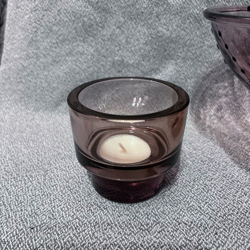 Decorative bowl and candle holders like new, clear glass