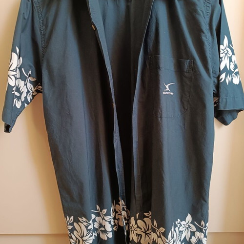 Cotton shirt used, dark blue, Hawaiian style, size Large