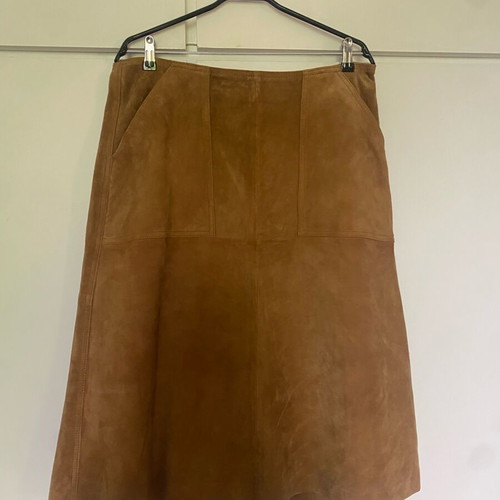 H&M suede midi skirt, camel color, A-line with pockets