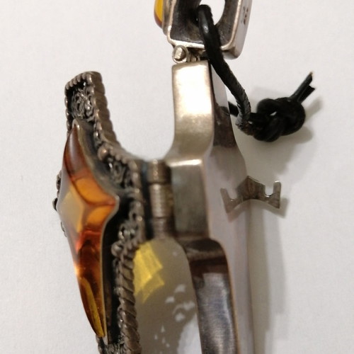 Vintage filigree opening cross from 925 silver, amber and ebony new