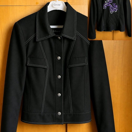 Black denim jacket with embroidered back like new, size L