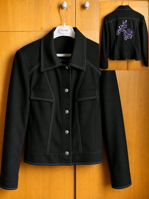 Black denim jacket with embroidered back like new, size L