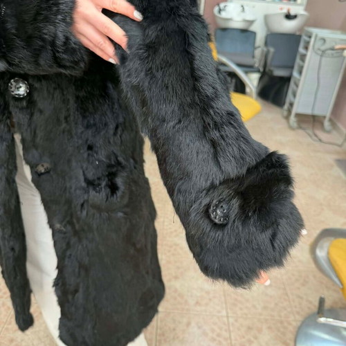 Attrattivo black fur coat new, mid-length to knee, size S