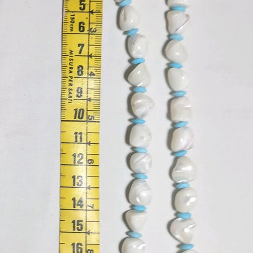 Silver necklace, mother of pearl and turquoise