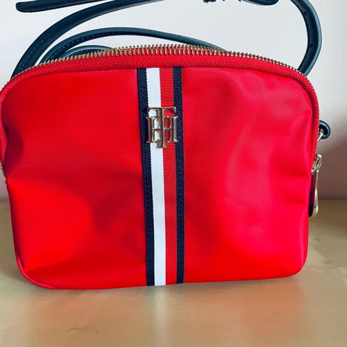 Tommy Hilfiger crossbody bag, red with blue leather strap