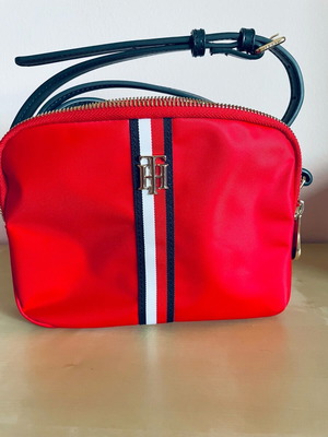 Tommy Hilfiger crossbody bag, red with blue leather strap