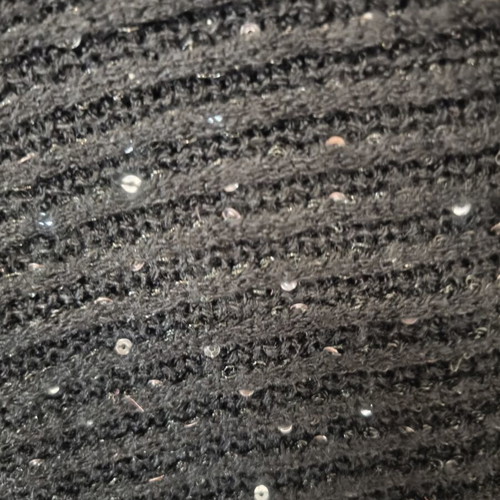Black knitted poncho size S with subtle shiny sequins and fringes