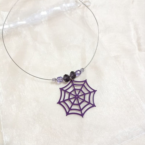 Spider web necklace and earrings set, purple and lilac