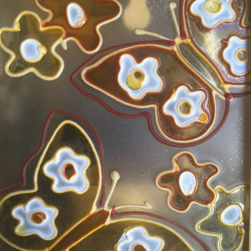 Lantern used with glass panels and embossed butterfly decoration orange-yellow