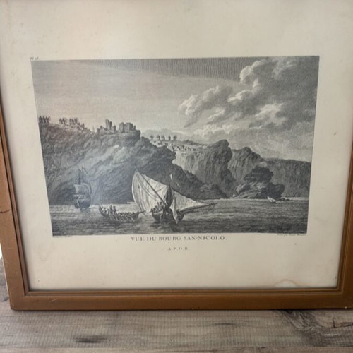 Vintage framed painting with sailing boats, 1960