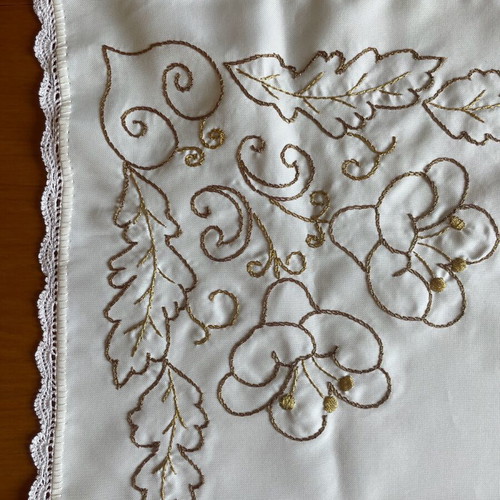 Handmade tablecloth with crochet lace used