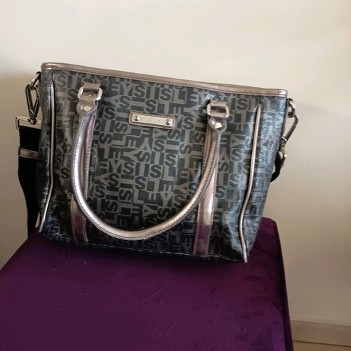 Sisley handbag with strap, black and silver, like new