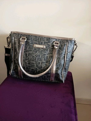Sisley handbag with strap, black and silver, like new
