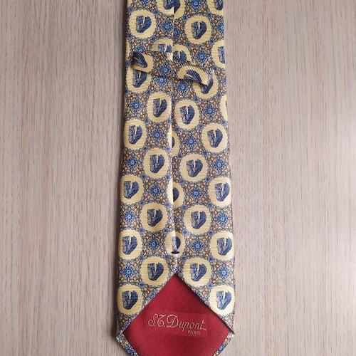 S.T.Dupont silk men's tie like new yellow and turquoise