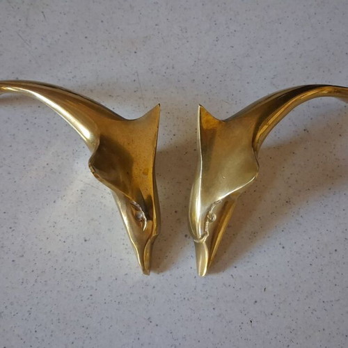 Vintage brass dolphin paperweights solid brass like new