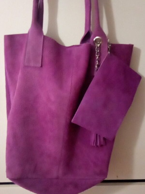 Mouton shoulder bag new, handmade, purple, with inner pouch
