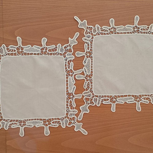 Set of 2 handmade lace doilies beige color like new