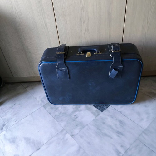 Vintage leather suitcase used, blue