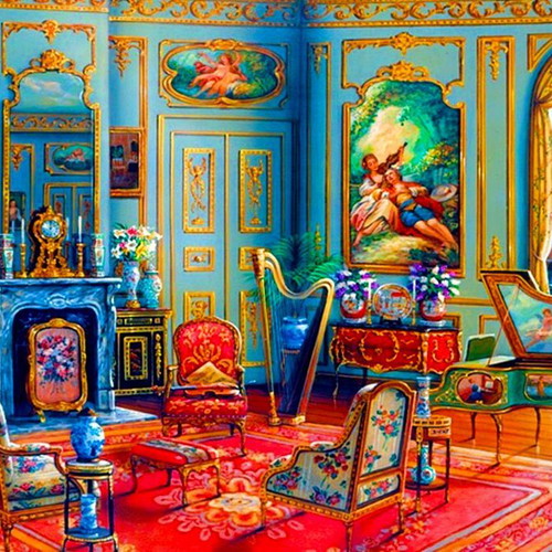 Puzzle painting 1000 pcs new with golden wooden frame and glass