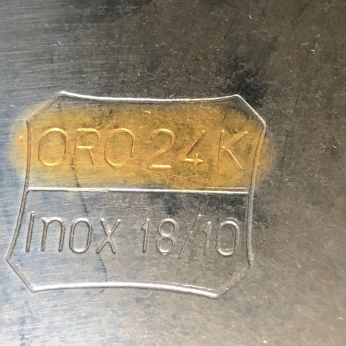 Serving Platter with 24K Gold Used, Stainless Steel and Glass