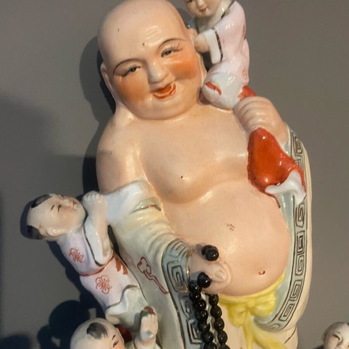 Buddha statue with children used, porcelain 35cm