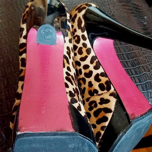 Paris Hilton Tyra Leopard Pony Hair High Heels Size 39 Like New