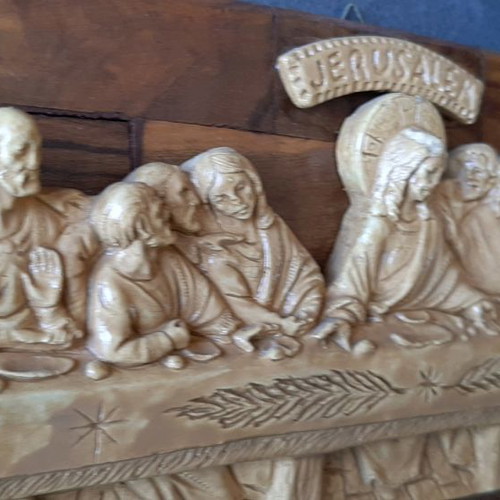 Wooden Last Supper souvenir used, relief from Jerusalem